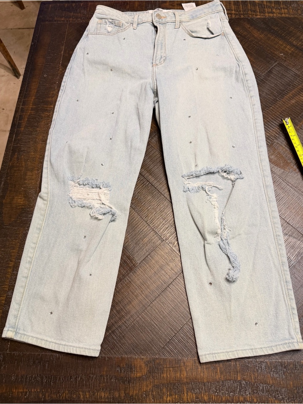 Hollister Light Blue Distressed Straight Leg Jeans with Studs
